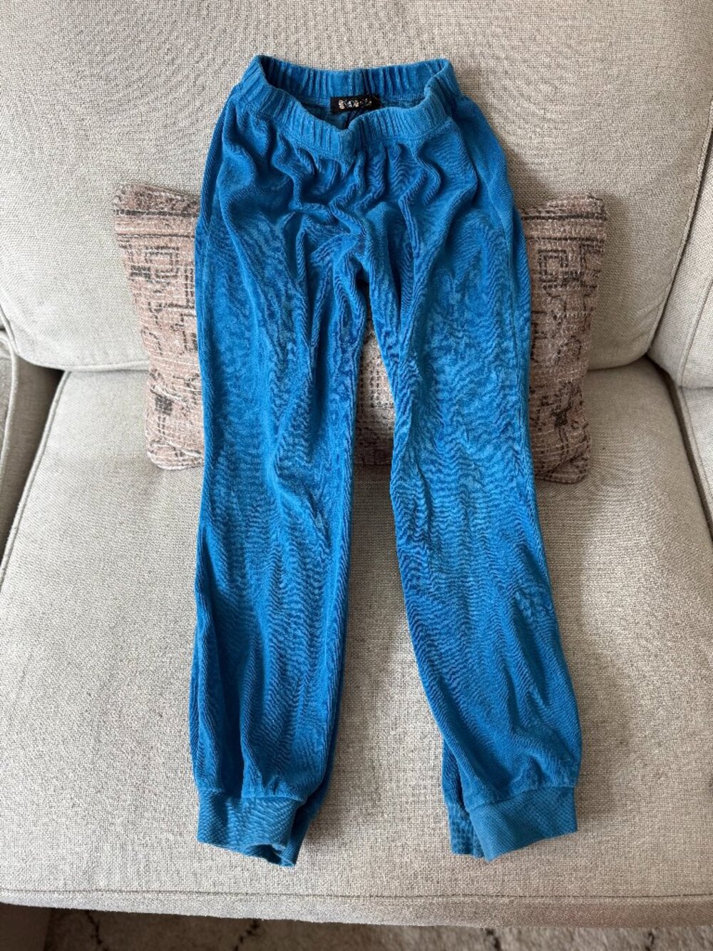 Suzie Kondi Kids Track Pants in Aegean Blue Velour, size 7